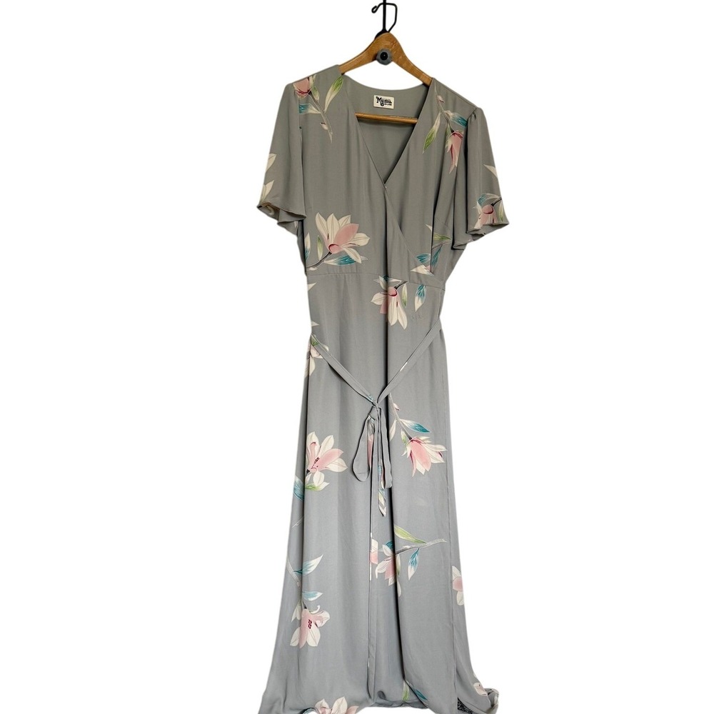 Show Me Your Mumu Noelle Flutter Maxi Dress Sz XXLโ True Wrap Gray Lily Floral